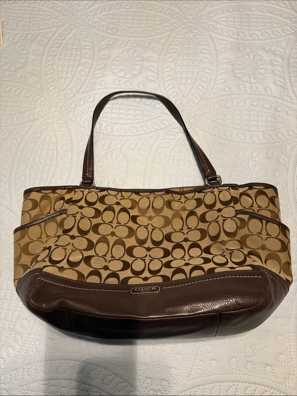 Coach Brown & Tan Signature Canvas Shoulder Bag
